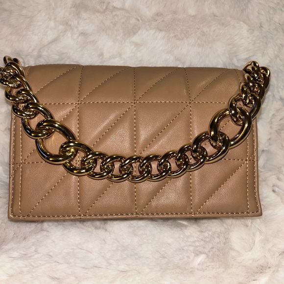 Urban Expressions Handbags - Urban Expressions Quilted Chain Shoulder Bag Tan Gold Chain Minimalist